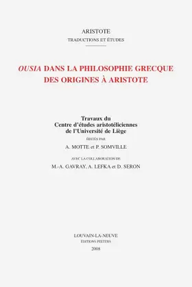 Somville / Motte |  Ousia Dans La Philosophie Grecque Des Origines a Aristote | Buch |  Sack Fachmedien