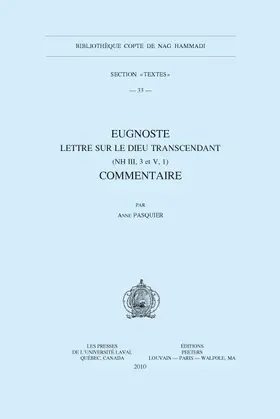 Pasquier |  Eugnoste. Lettre Sur Le Dieu Transcendant (NH III, 3 Et V, 1). Commentaire | Buch |  Sack Fachmedien
