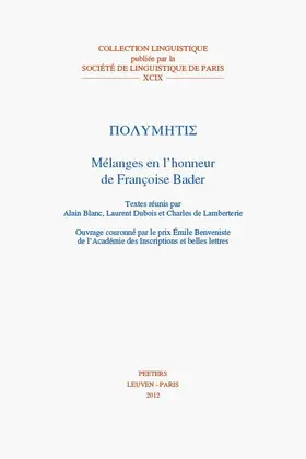 Blanc / Boehm I. / de Lamberterie |  Polymetis: Melanges En l'Honneur de Francoise Bader | Buch |  Sack Fachmedien