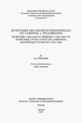 Declerck | Inventaire des archives personnelles du Cardinal J. Willebrands | Buch | 978-90-429-2959-3 | sack.de