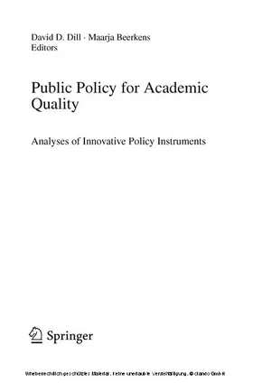 Dill / Beerkens |  Public Policy for Academic Quality | eBook | Sack Fachmedien