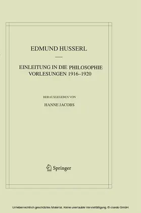 Husserl / Jacobs |  Einleitung in die Philosophie. Vorlesungen 1916–1920 | eBook | Sack Fachmedien