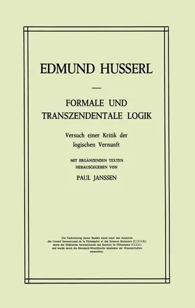Janssen / Husserl |  Formale und Transzendentale Logik | Buch |  Sack Fachmedien