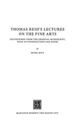 Kivy |  Thomas Reid’s Lectures on the Fine Arts | eBook | Sack Fachmedien