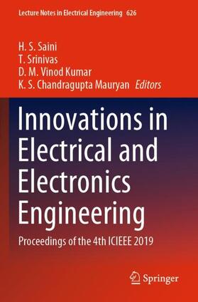 Saini / Chandragupta  Mauryan / Srinivas | Innovations in Electrical and Electronics Engineering | Buch | 978-981-1522-58-1 | sack.de