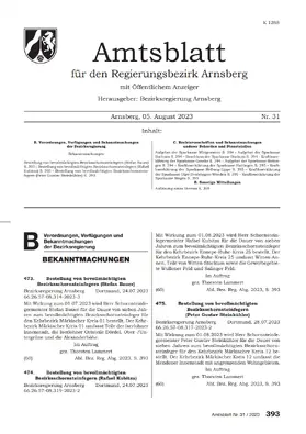 Bezirksregierung Arnsberg |  Amtsblatt für den Regierungsbezirk Arnsberg | Zeitschrift |  Sack Fachmedien
