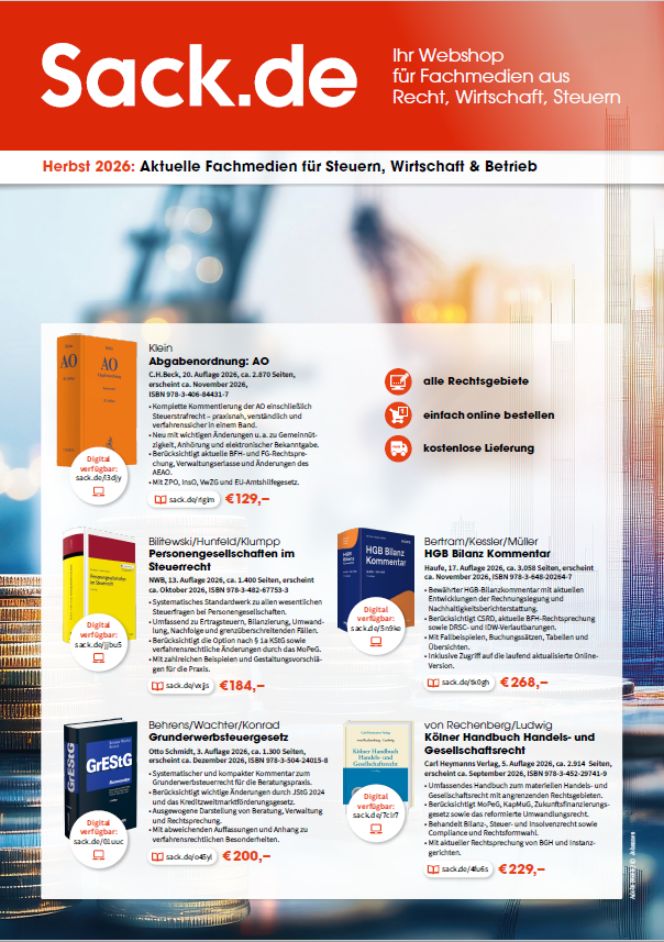 Titelseite des Prospekts Herbst 2026: Aktuelle Fachmedien für Steuern, Wirtschaft & Betrieb