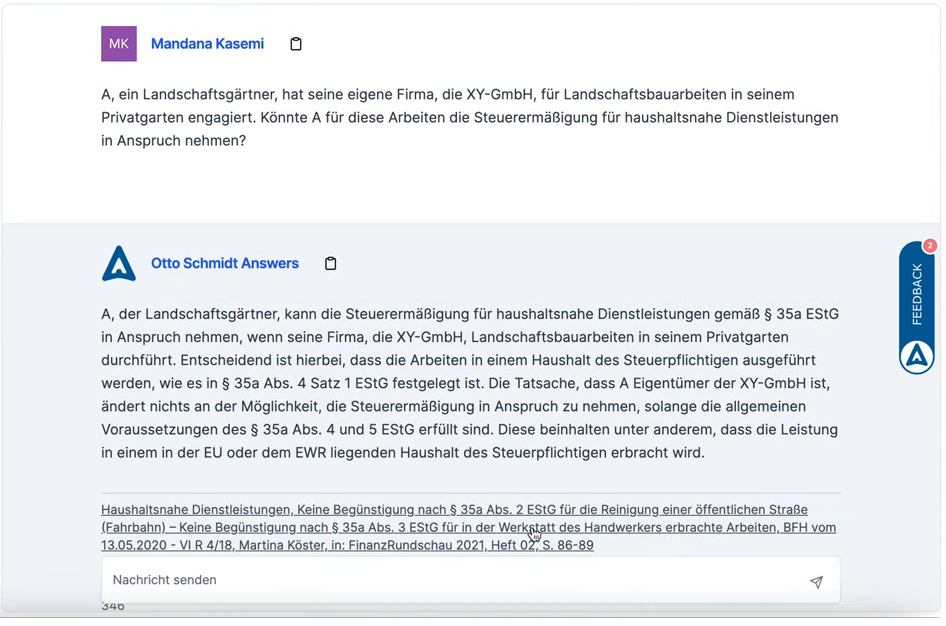 Screenshot der Lösung mit Otto Schmidt Answers